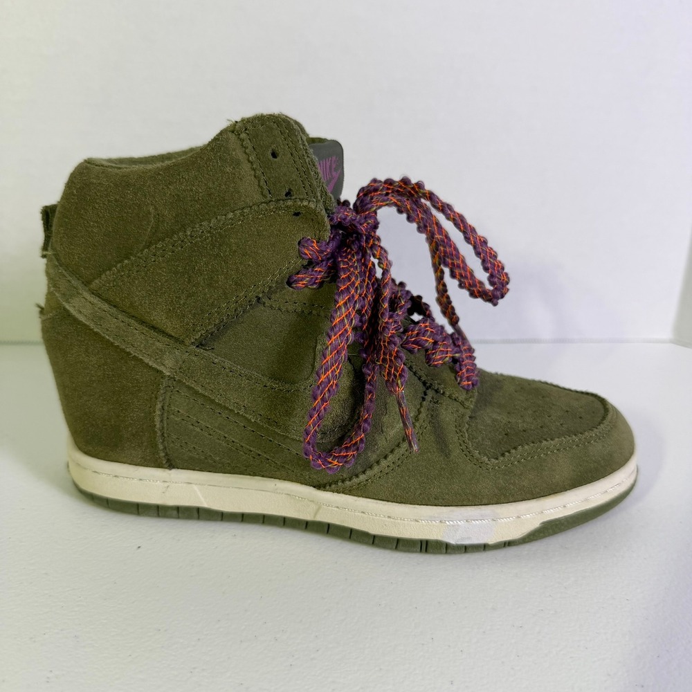 Nike Dunk Sky Hi Olive Green Suede Hidden Wedge Sneakers 528899-200 Womens 7 - Picture 8 of 9
